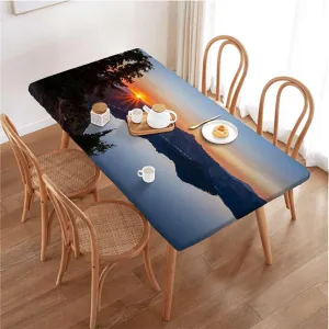 Slate Blue Orange Rectangle Tablecloth, Mountain Range with Creek Art Rectangle Table Cover for Outdoor Picnic Camping Parties Aerial View Fits up 5 Foot Tables