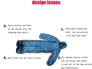 Sleeping Bag, Adult Wearable Sleeping Bag Suit for Camping Standing Full Body Sleeping Wear for Travel Outdoor Hiking Ergonomisk Zipper Design，