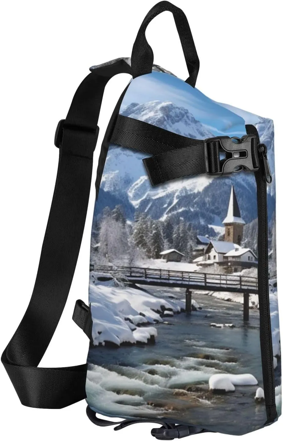 Sling Bag for Women Men Shoulder Bag Winter X-mas Chest Bag Travel Fanny Pack Lightweight Casual Daypack, Winter Landscape in the Bavarian Alps, One Size