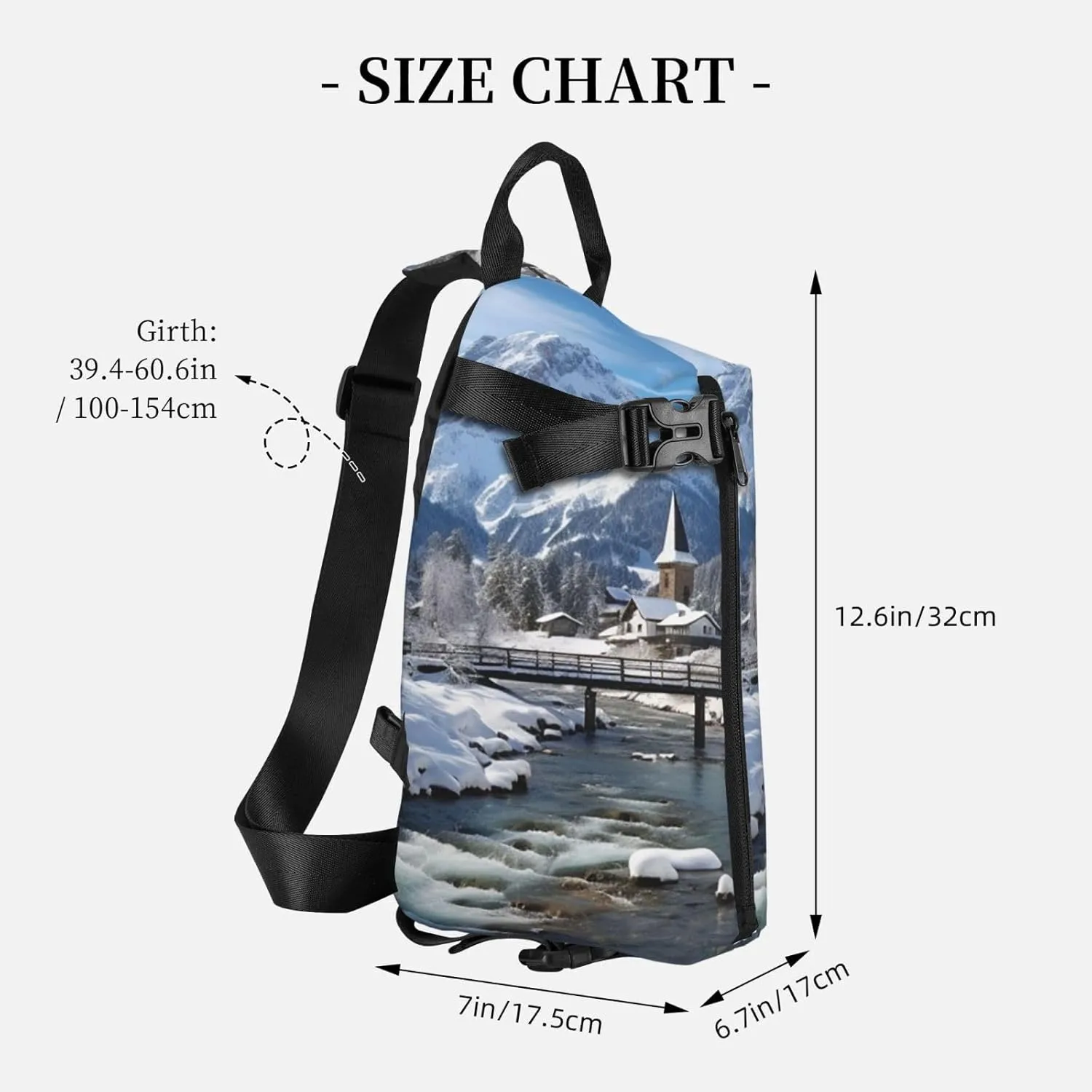 Sling Bag for Women Men Shoulder Bag Winter X-mas Chest Bag Travel Fanny Pack Lightweight Casual Daypack, Winter Landscape in the Bavarian Alps, One Size