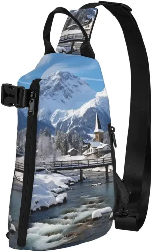 Sling Bag for Women Men Shoulder Bag Winter X-mas Chest Bag Travel Fanny Pack Lightweight Casual Daypack, Winter Landscape in the Bavarian Alps, One Size