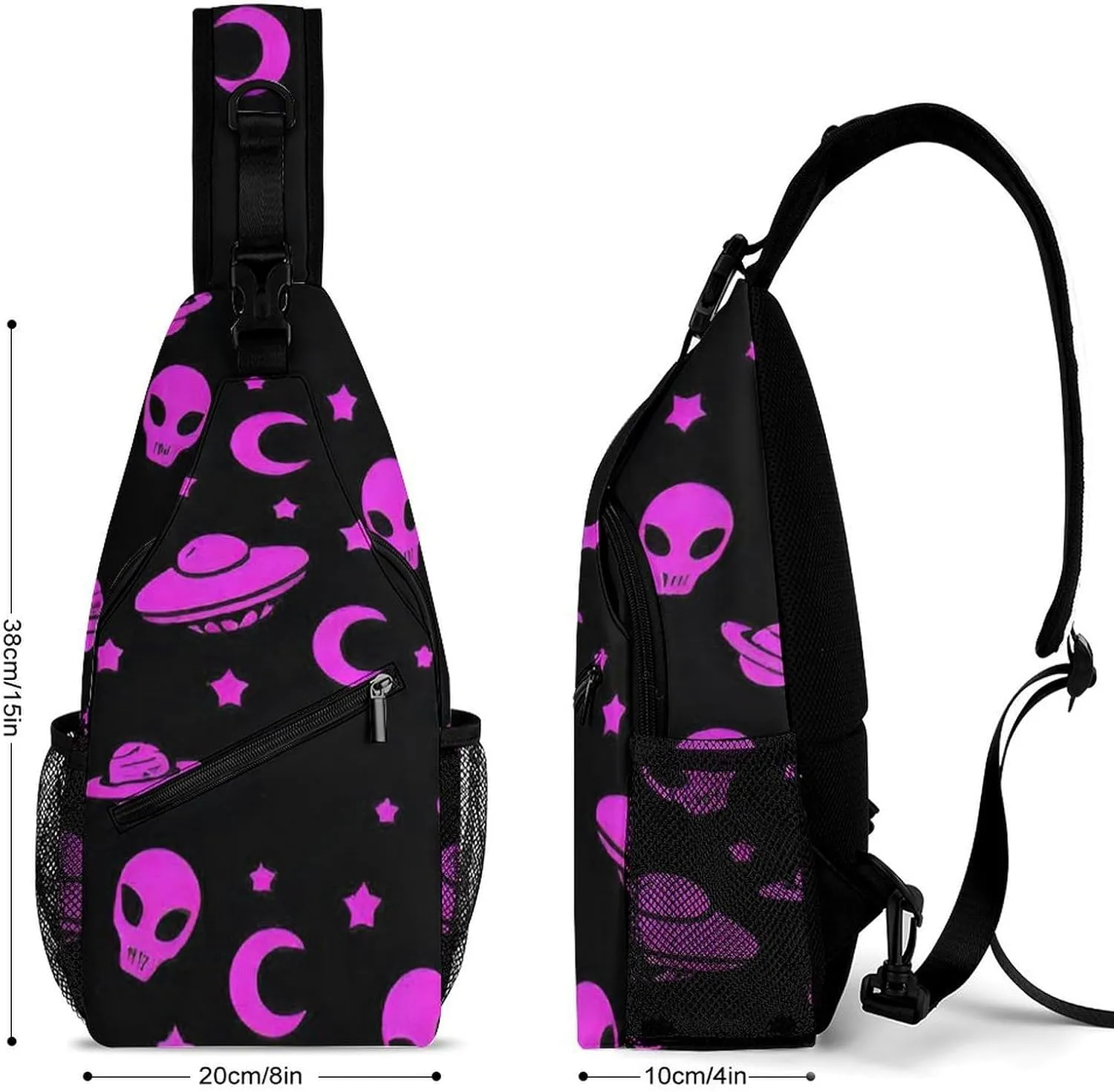 Sling Shoulder Backpack for Women Men Multipurpose Anti-Theft Casual Carrying Tote Case Crossbody Travel Bag Tactical Satchel, Alien Funny Spaceships Planet Art Rucksack