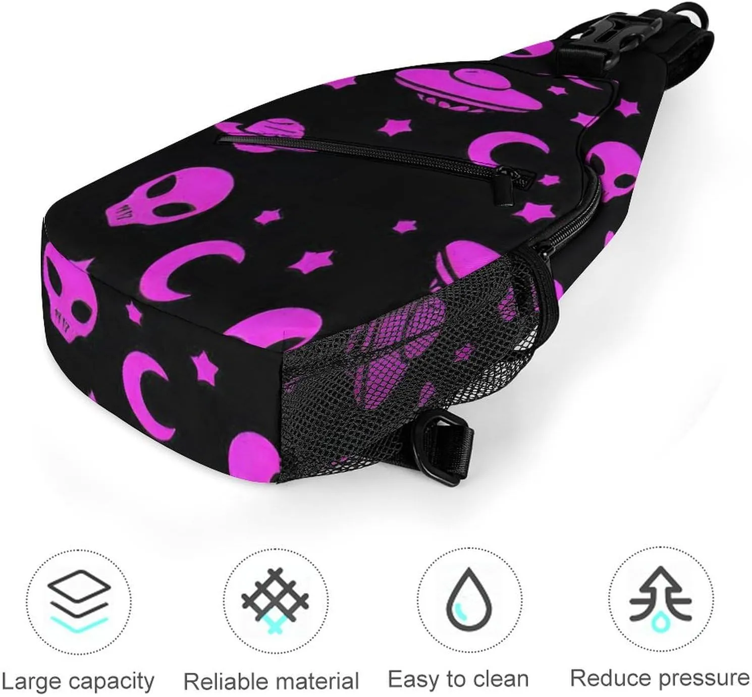 Sling Shoulder Backpack for Women Men Multipurpose Anti-Theft Casual Carrying Tote Case Crossbody Travel Bag Tactical Satchel, Alien Funny Spaceships Planet Art Rucksack