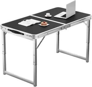 Small aluminum alloy camping dining table, portable outdoor foldable table, portable camping dining table, three adjustable heights, used indoors and outdoors, camping, beach, etc. ( Color : Black , S