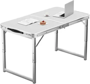 Small aluminum alloy camping dining table, portable outdoor foldable table, portable camping dining table, three adjustable heights, used indoors and outdoors, camping, beach, etc. ( Color : White , S