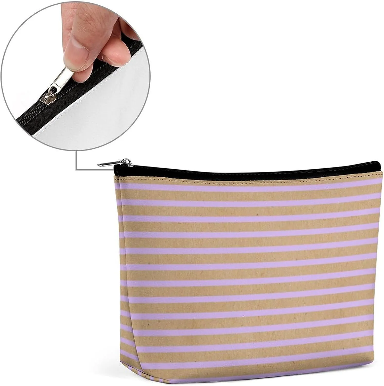 Small Cosmetic Bag, Lavender Violet Purple Lines Faux Rustic Makeup Bags Elegant Roomy Pouch for Women,Travel Toiletry Accessories Organizer