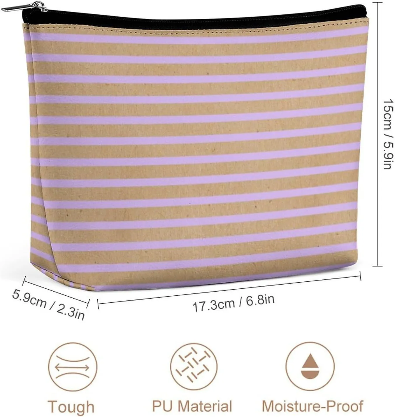 Small Cosmetic Bag, Lavender Violet Purple Lines Faux Rustic Makeup Bags Elegant Roomy Pouch for Women,Travel Toiletry Accessories Organizer