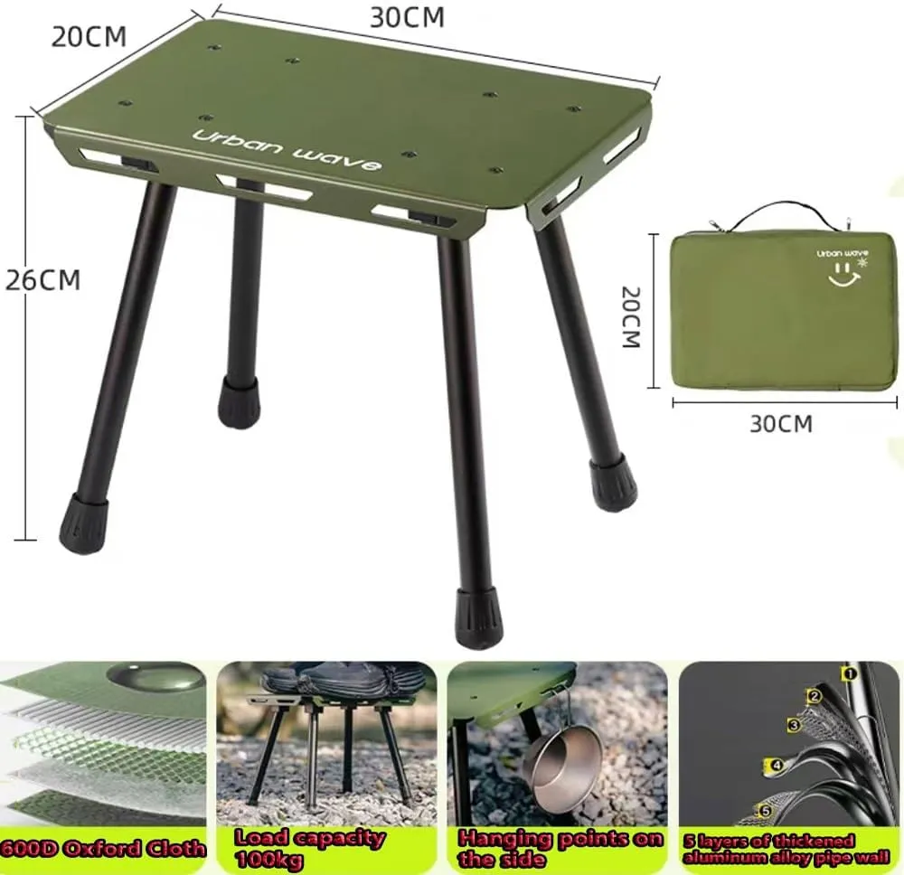 Small Foldable Camping Stool Metal, Portable Folding Seat Picnic Stool, Aluminum Outdoor Cafe Table Stool Lightweight for Fishing Hunting Travel(Green)