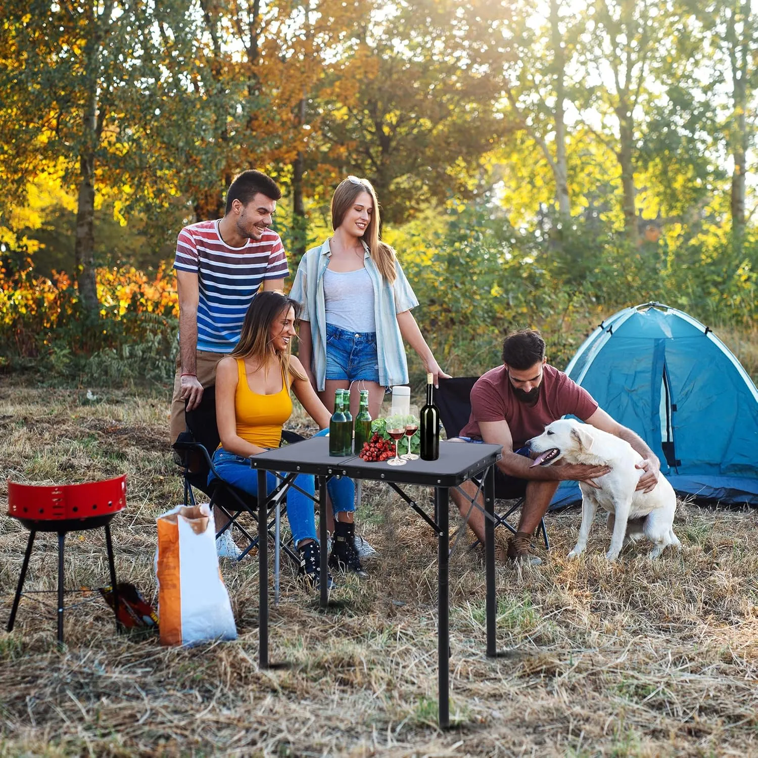 Small Metal Folding Table, Picnic Camping Side Table for Outdoor Garden Patio - Portable Lightweight, Compact & Height Adjustable Grill Stand BBQ