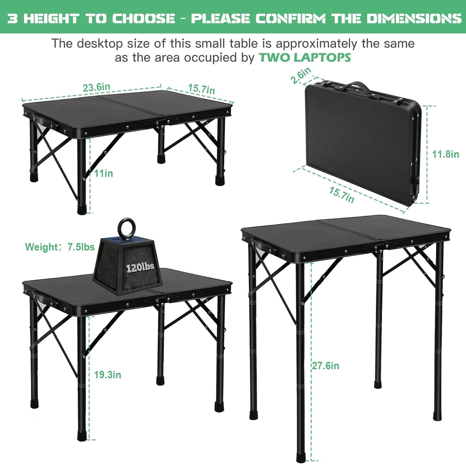 Small Metal Folding Table, Picnic Camping Side Table for Outdoor Garden Patio - Portable Lightweight, Compact & Height Adjustable Grill Stand BBQ