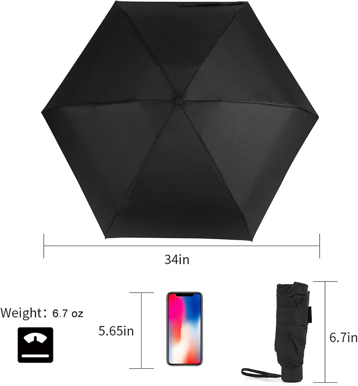 Small Mini Umbrella with Case by GAOYAINIG Light Compact Design Perfect for Travel Lightweight Portable Parasol Outdoor Sun&Rain Umbrellas Black 2 PACK - 34 Inches