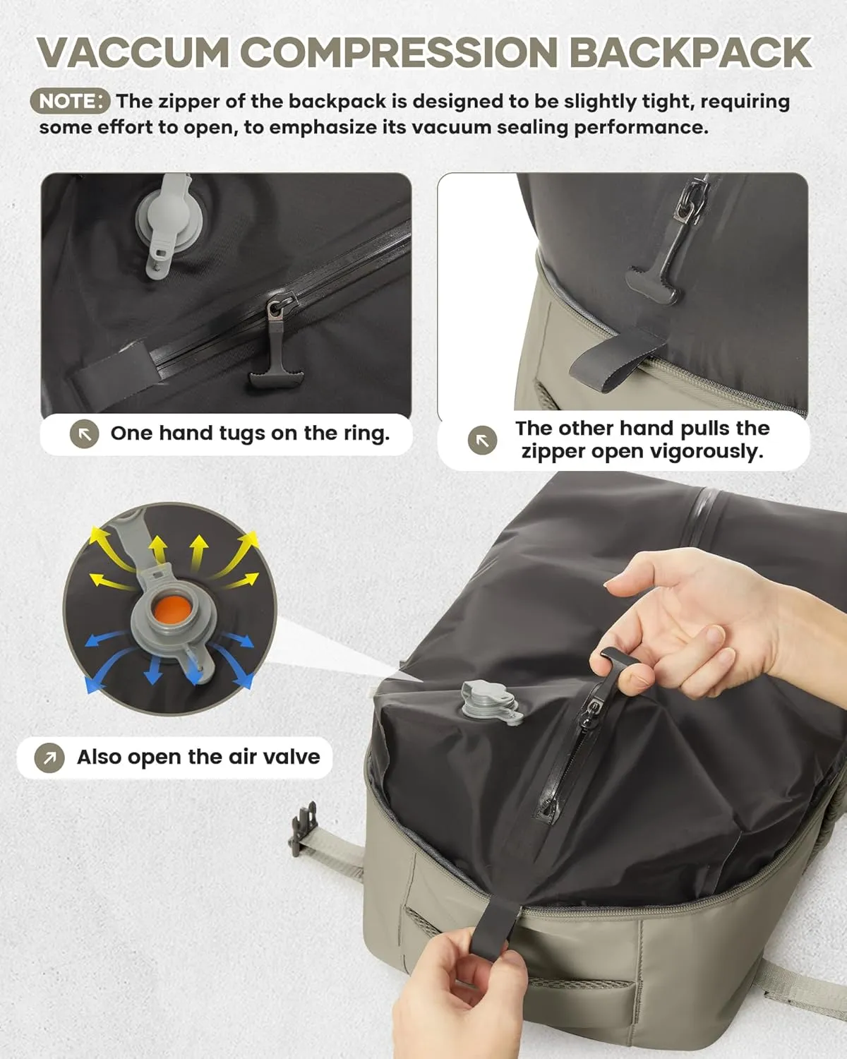 Small Vacuum Travel Backpack with Pump for Women,Airback Personal Item Carry on Backpacks Flight Approved 18x14x8 inches for Men,Laptop Waterproof Work Compression bags Casual Daypack,GreyBrown