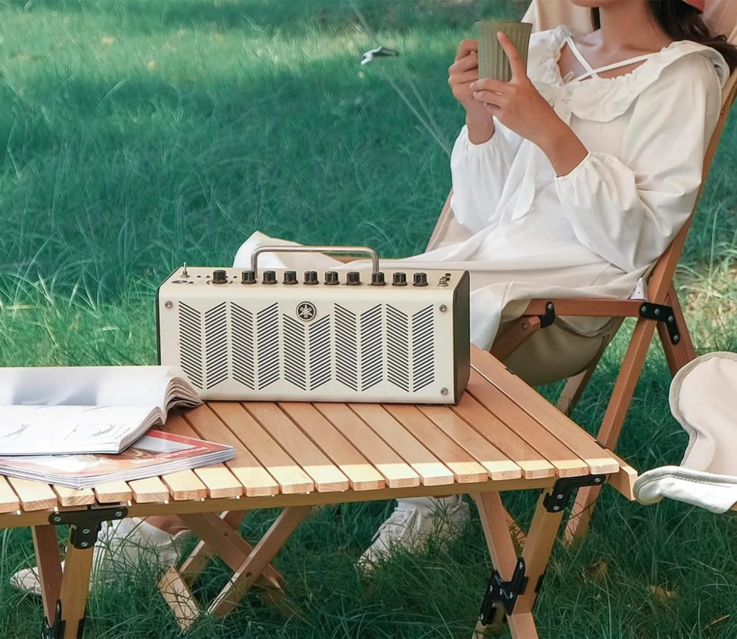 S'more Folding Picnic Table, Portable Camping Table with Carry Bag, Wood Outdoor Table for Picnic, Camping, Travel, Party, Beach, Garden, Patio, gailgating, BBQ,Easy to Assembly (L Size-120cm)