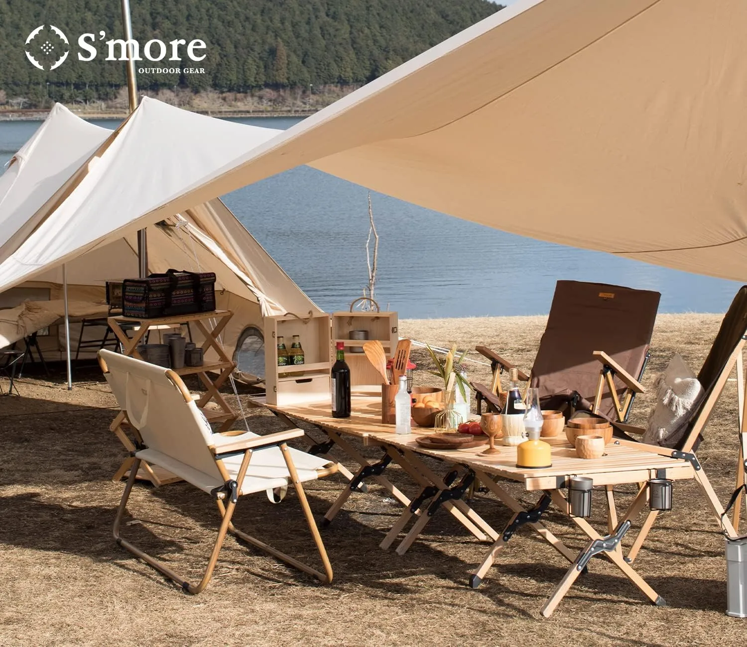 S'more Folding Picnic Table, Portable Camping Table with Carry Bag, Wood Outdoor Table for Picnic, Camping, Travel, Party, Beach, Garden, Patio, gailgating, BBQ,Easy to Assembly (L Size-120cm)