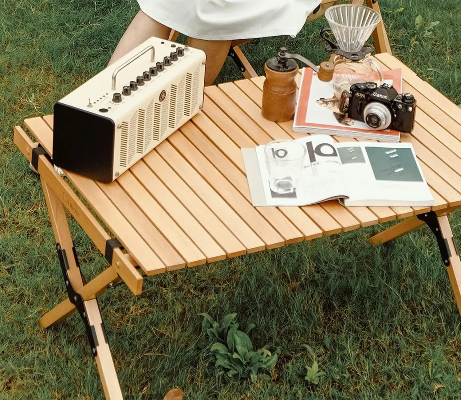 S'more Folding Picnic Table, Portable Camping Table with Carry Bag, Wood Outdoor Table for Picnic, Camping, Travel, Party, Beach, Garden, Patio, gailgating, BBQ,Easy to Assembly (L Size-120cm)