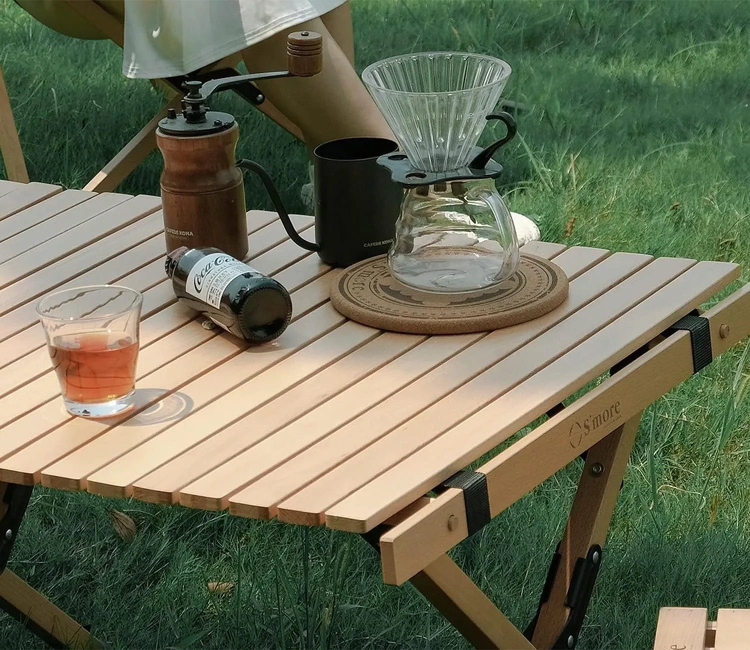 S'more Folding Picnic Table, Portable Camping Table with Carry Bag, Wood Outdoor Table for Picnic, Camping, Travel, Party, Beach, Garden, Patio, gailgating, BBQ,Easy to Assembly (L Size-120cm)