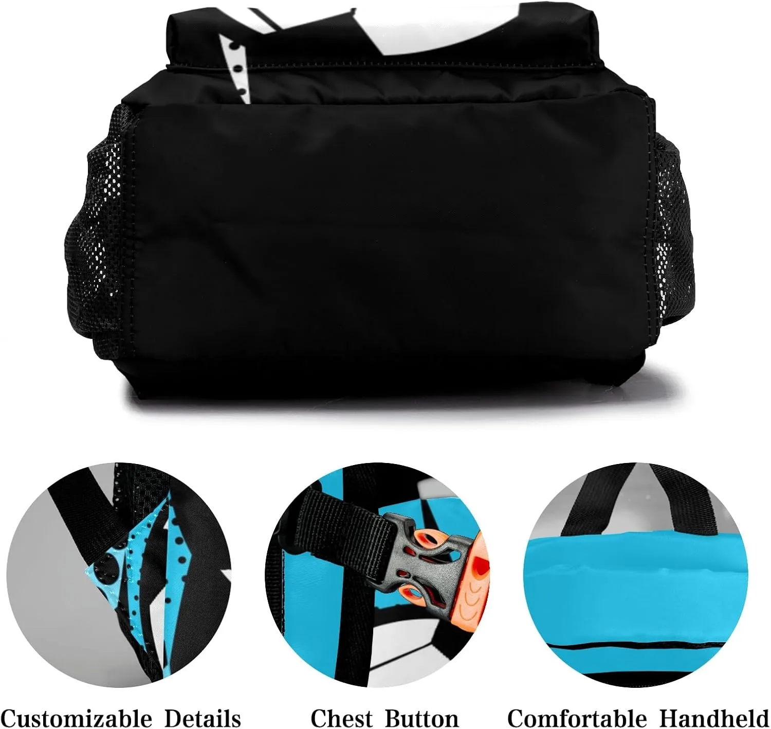 Soccer Watercolor Dots Blue Personalized School Backpack Kids Bookbag Daypack for Teen Boys Girls Travel Backpack Bag 12.2''(L) x 5.9''(W) x 16.5''(H)