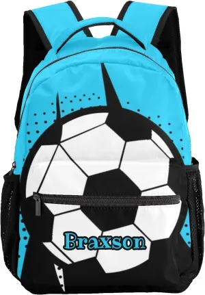 Soccer Watercolor Dots Blue Personalized School Backpack Kids Bookbag Daypack for Teen Boys Girls Travel Backpack Bag 12.2''(L) x 5.9''(W) x 16.5''(H)