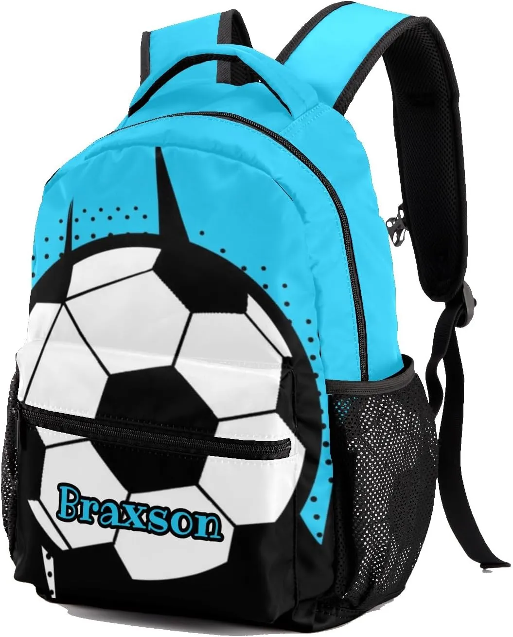 Soccer Watercolor Dots Blue Personalized School Backpack Kids Bookbag Daypack for Teen Boys Girls Travel Backpack Bag 12.2''(L) x 5.9''(W) x 16.5''(H)