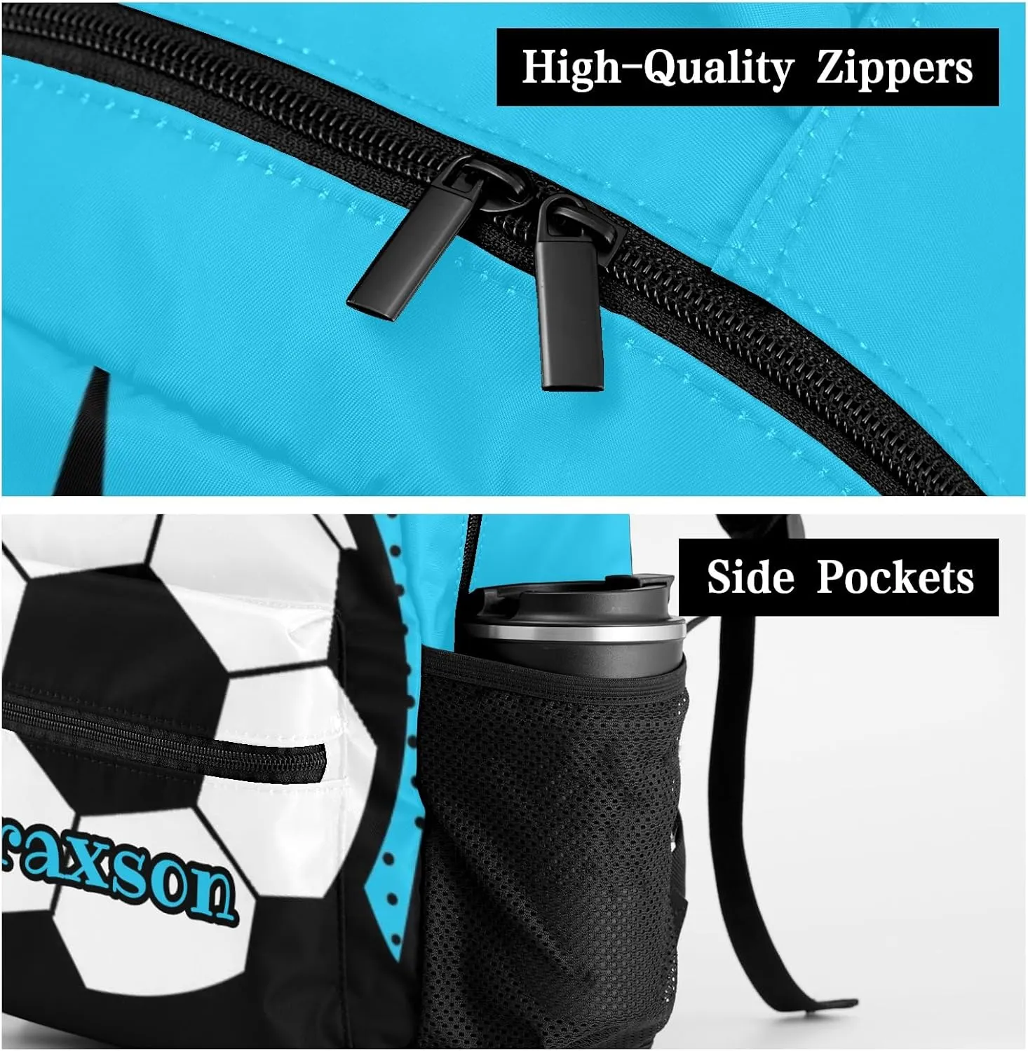 Soccer Watercolor Dots Blue Personalized School Backpack Kids Bookbag Daypack for Teen Boys Girls Travel Backpack Bag 12.2''(L) x 5.9''(W) x 16.5''(H)