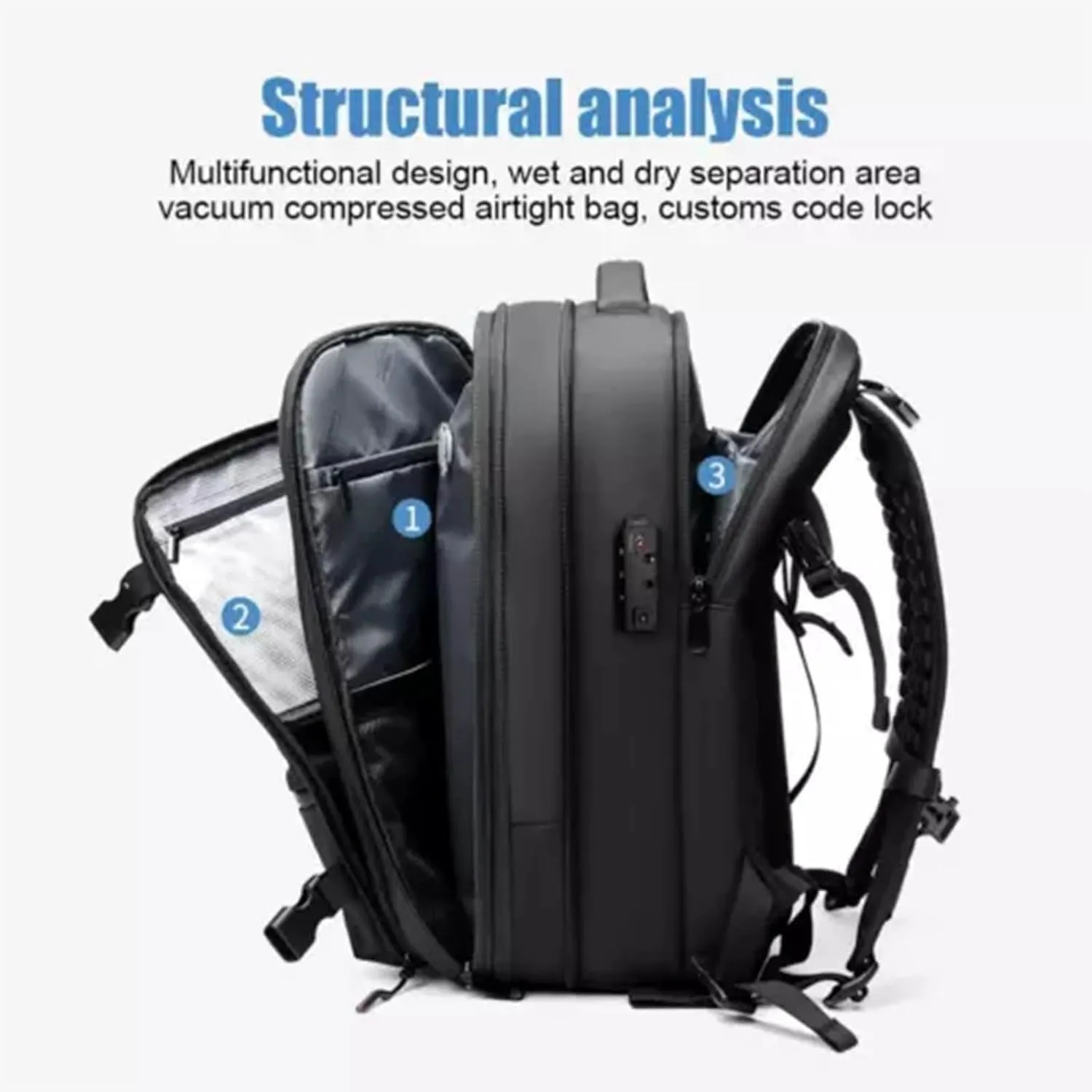 Spacevac Backpack, Vacpack Backpack with Vacuum, 60L Expandable Easy Vac Travel Bag with Pump, Waterproof & Anti-Theft (Blue, Without vacuum pump)
