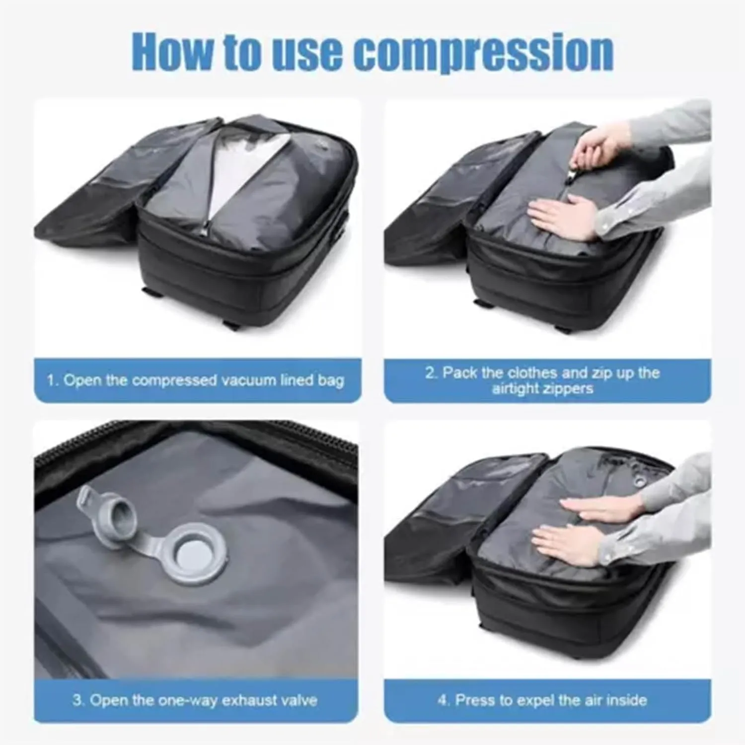 Spacevac Backpack, Vacpack Backpack with Vacuum, 60L Expandable Easy Vac Travel Bag with Pump, Waterproof & Anti-Theft (Blue, Without vacuum pump)