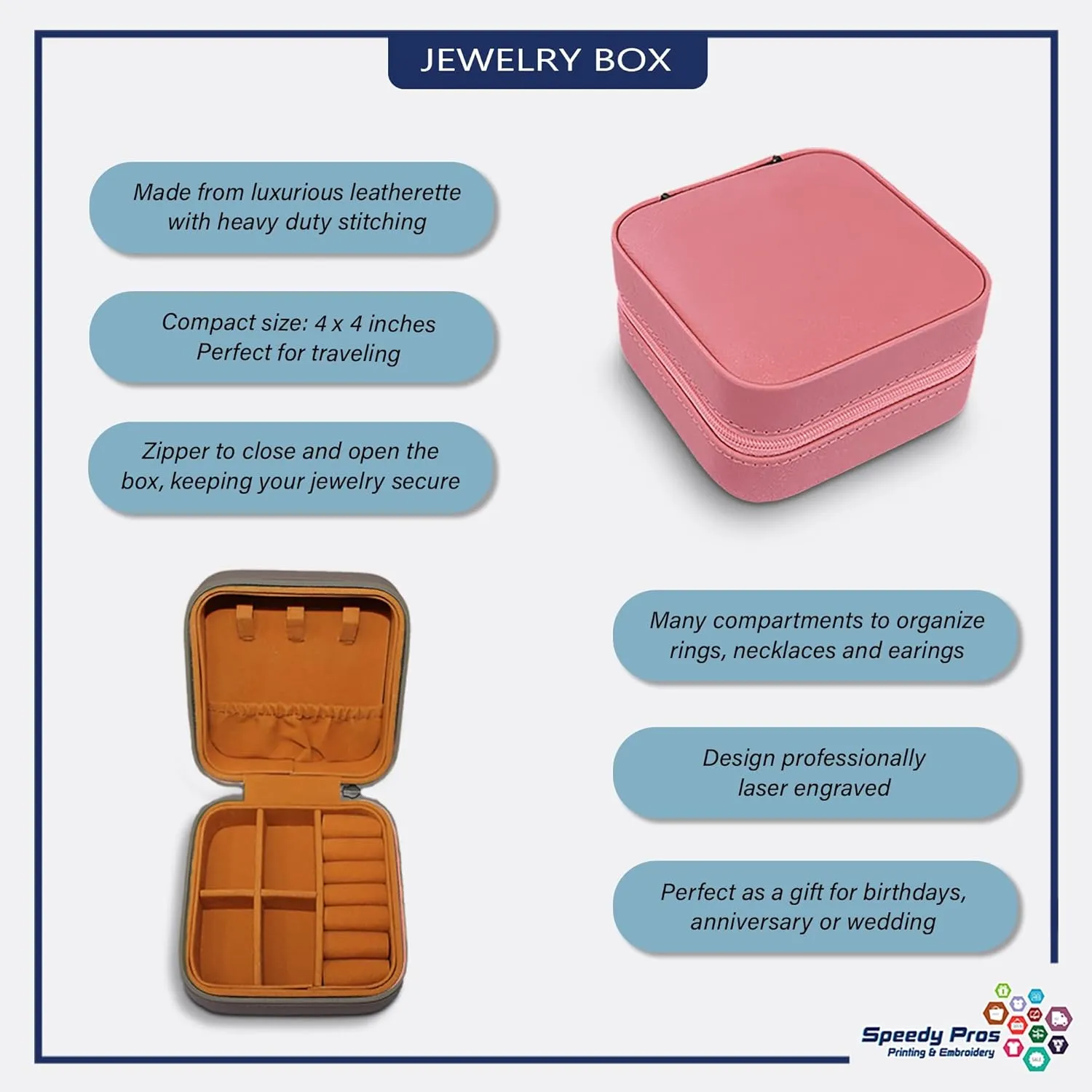 Speedy Pros Engraved Leather Jewelry Box I Want My Toes and My Butt in The Sand Nature Ocean & Beach Travel Earring Case for Women Soft Pink