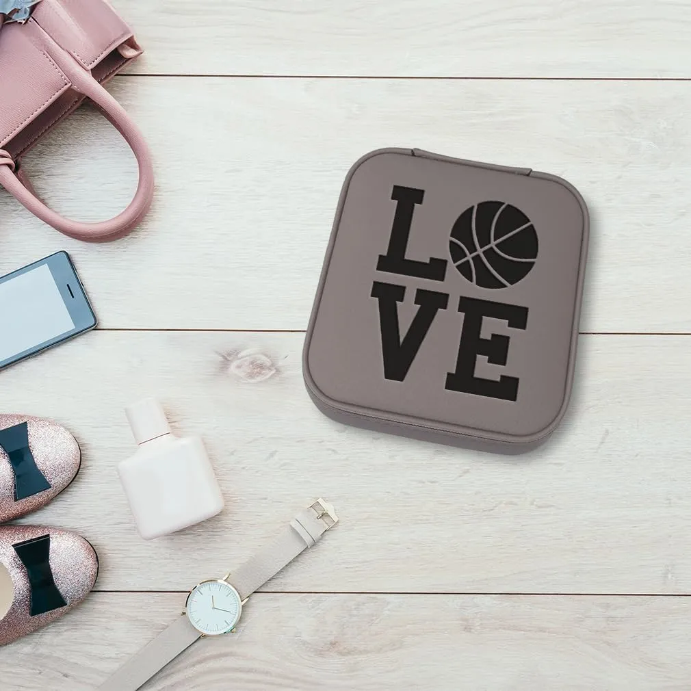 Speedy Pros Engraved Leather Jewelry Box Love Basketball Decal Travel Earring Case for Women White