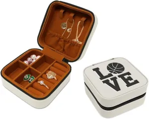 Speedy Pros Engraved Leather Jewelry Box Love Basketball Decal Travel Earring Case for Women White