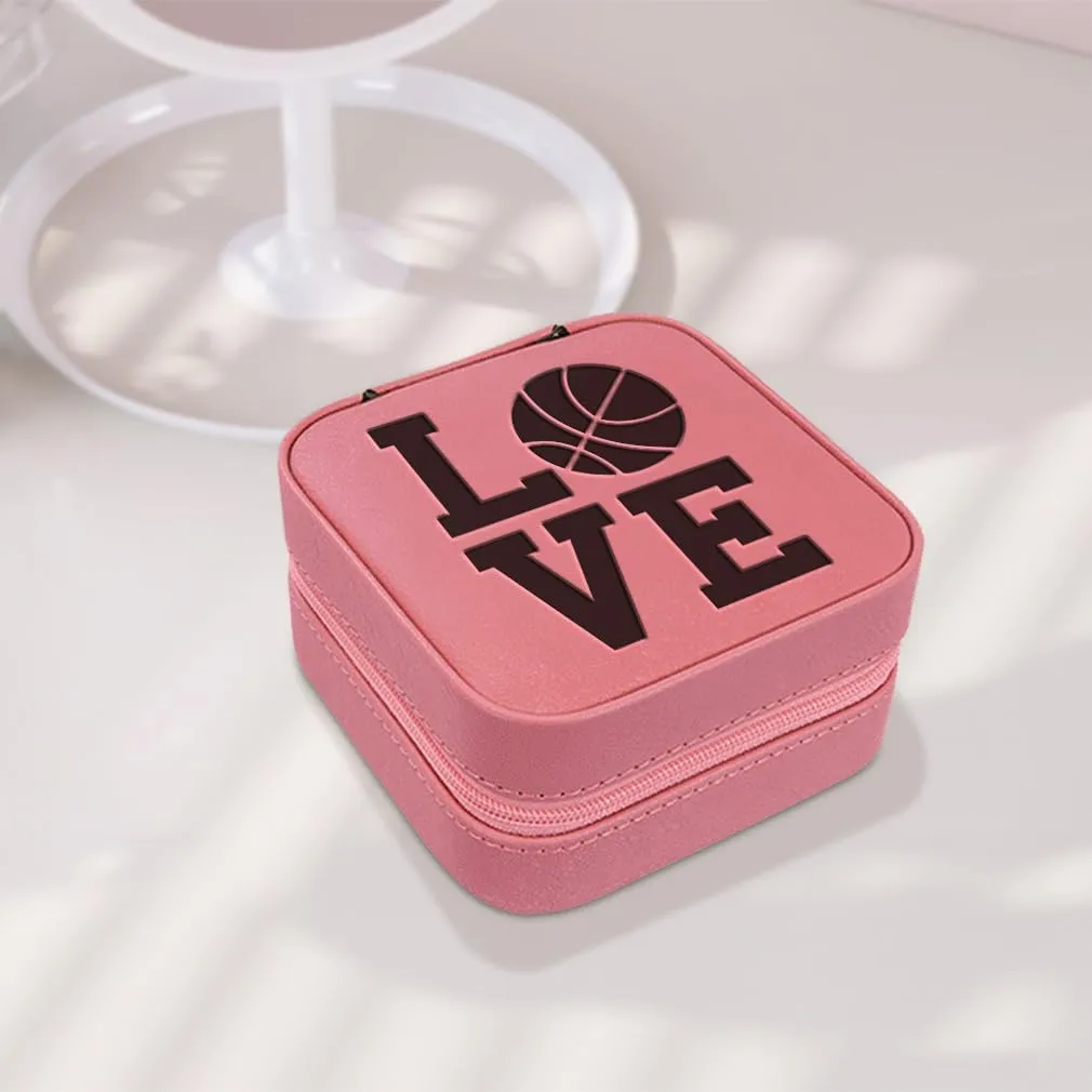 Speedy Pros Engraved Leather Jewelry Box Love Basketball Decal Travel Earring Case for Women White