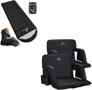 Sportneer Extra Wide Stadium Seats with Back Support & Wearable Sleeping Bag, 2 Pack Bleacher Seats with Back and Cushion and Cold Weather Sleeping Bag with Arm Zipper Holes