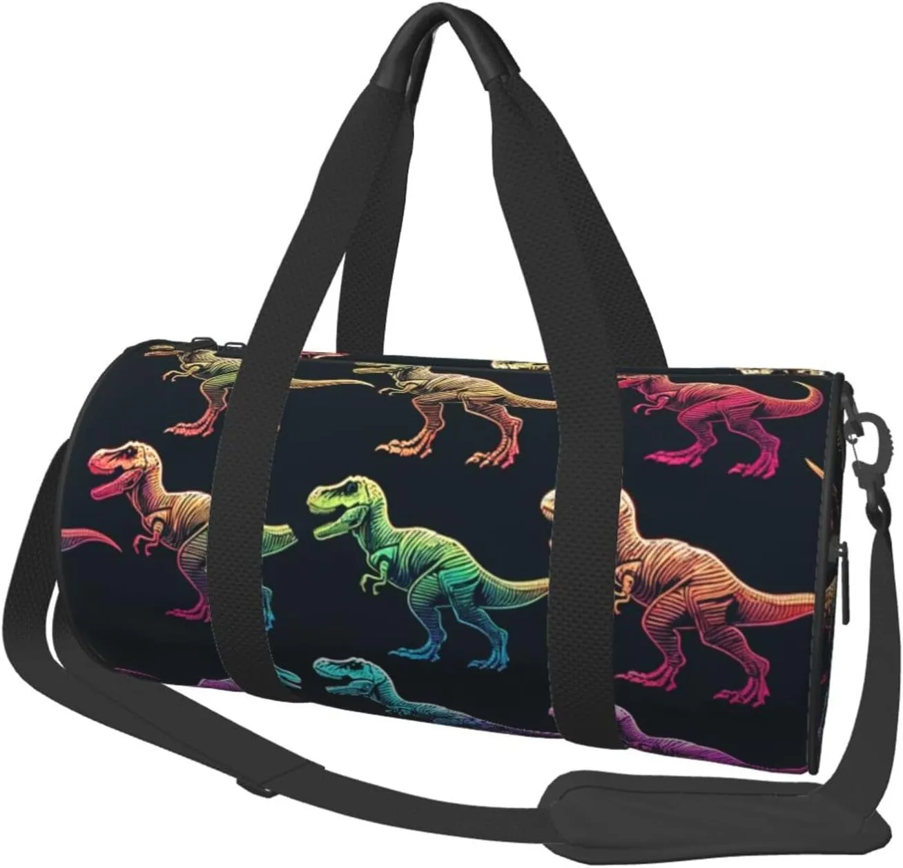 Sports Duffel Bag Cute-Rainbow-Dinosaurs Foldable Travel Tote Bag Weekender Sleepover Carry On Bag