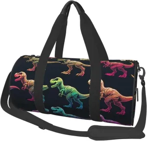 Sports Duffel Bag Cute-Rainbow-Dinosaurs Foldable Travel Tote Bag Weekender Sleepover Carry On Bag