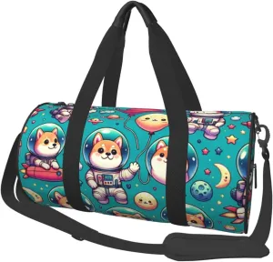 Sports Duffel Bag Cute-Shiba-Inu-Astronauts Foldable Travel Tote Bag Weekender Sleepover Carry On Bag