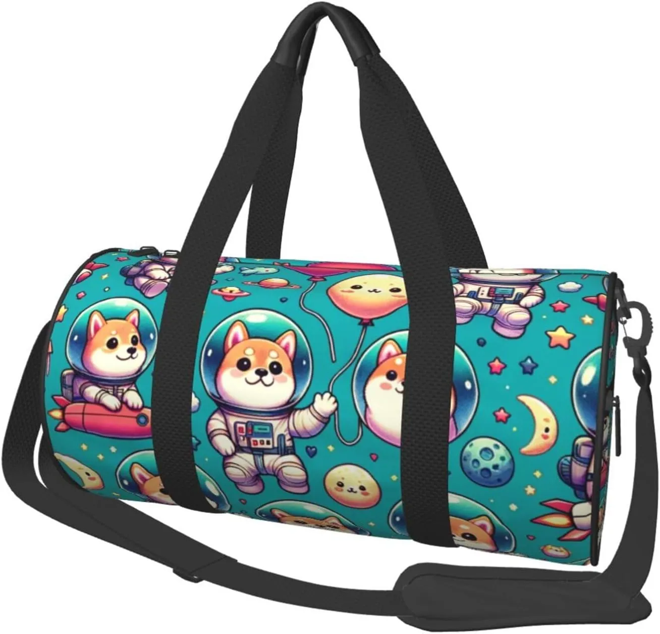 Sports Duffel Bag Cute-Shiba-Inu-Astronauts Foldable Travel Tote Bag Weekender Sleepover Carry On Bag