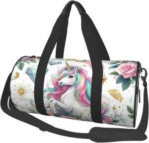 Sports Duffel Bag Magical-Horse-Roses-Stars Foldable Travel Tote Bag Weekender Sleepover Carry On Bag
