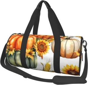 Sports Duffel Bag Sunflower-Pumpkin-Corn Foldable Travel Tote Bag Weekender Sleepover Carry On Bag