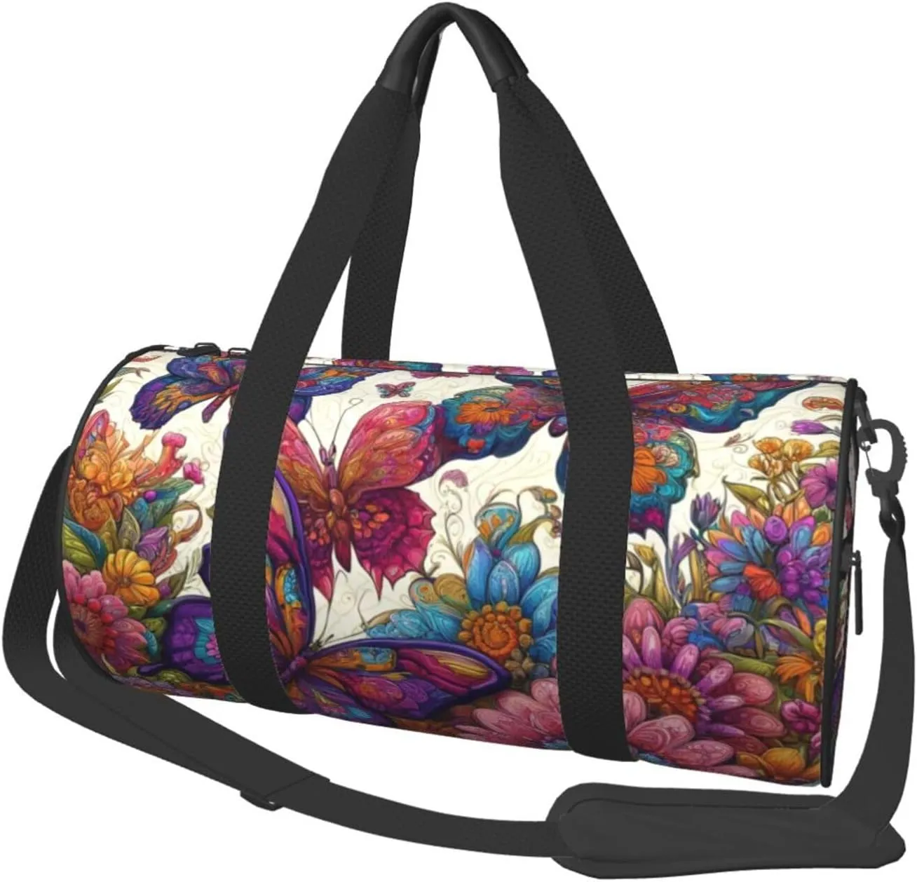 Sports Duffel Bag Watercolor-Butterflies-Floral Foldable Travel Tote Bag Weekender Sleepover Carry On Bag