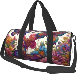 Sports Duffel Bag Watercolor-Butterflies-Floral Foldable Travel Tote Bag Weekender Sleepover Carry On Bag