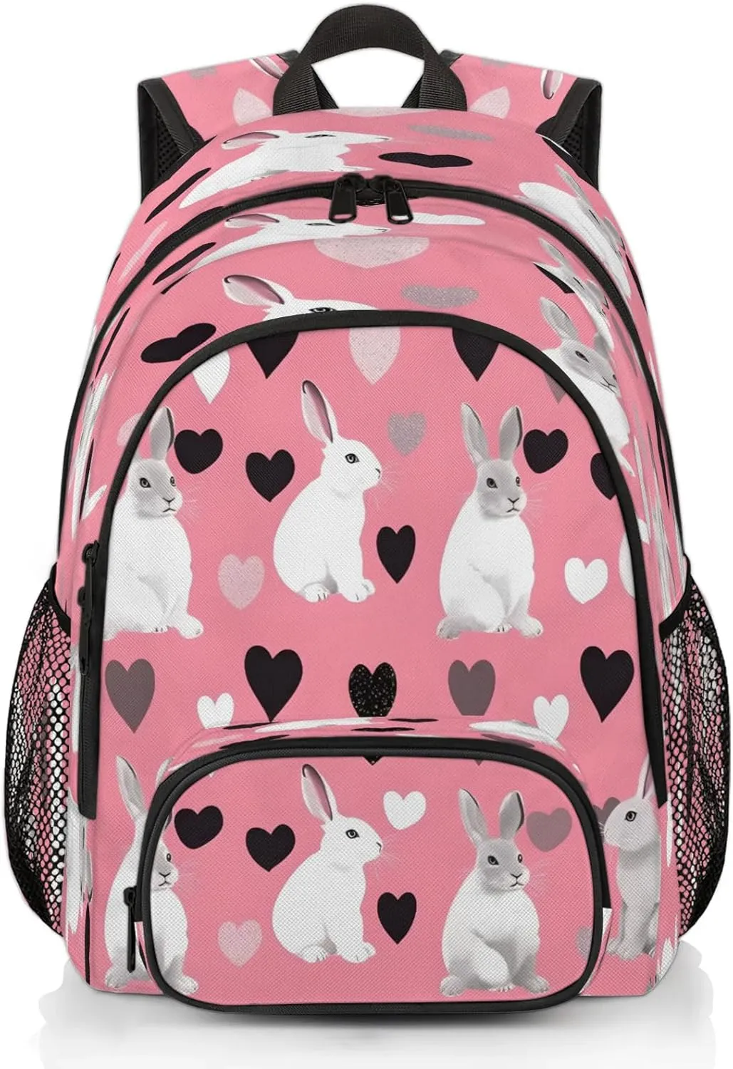 Spring Easter Rabbits Travel Laptop Backpacks for Women Men, Black Love 16.7" Waterproof Back Pack Casual Daypack for Travel