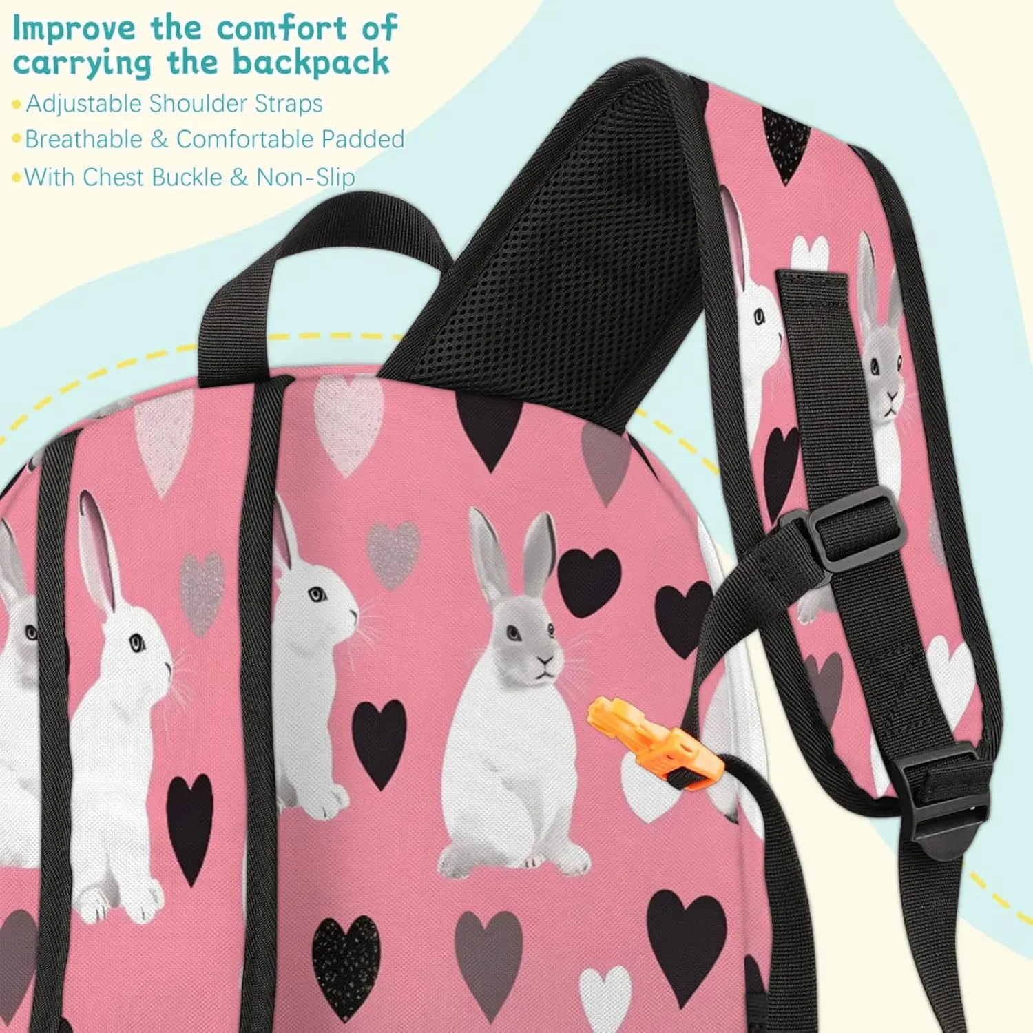 Spring Easter Rabbits Travel Laptop Backpacks for Women Men, Black Love 16.7" Waterproof Back Pack Casual Daypack for Travel