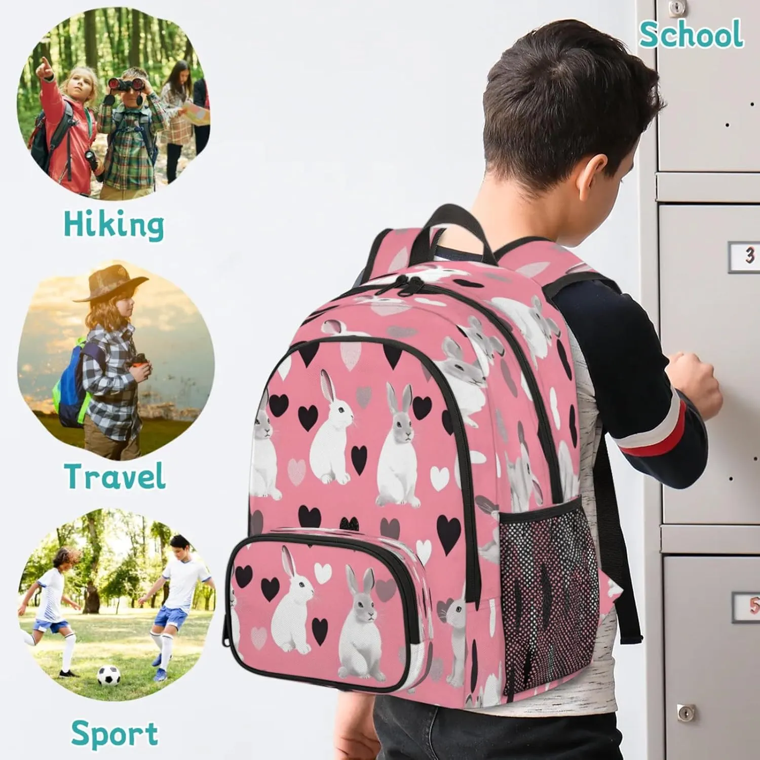 Spring Easter Rabbits Travel Laptop Backpacks for Women Men, Black Love 16.7" Waterproof Back Pack Casual Daypack for Travel