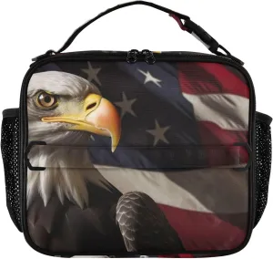 SPRIPORT Watercolor Usa Flag Hawk Insulated Lunch Box for Boys Girls Reusable Lunch Bag Soft Bag Mini Cooler with Adjustable Shoulder Strap Portable Lunch Tote for Women Men Picnic School Work