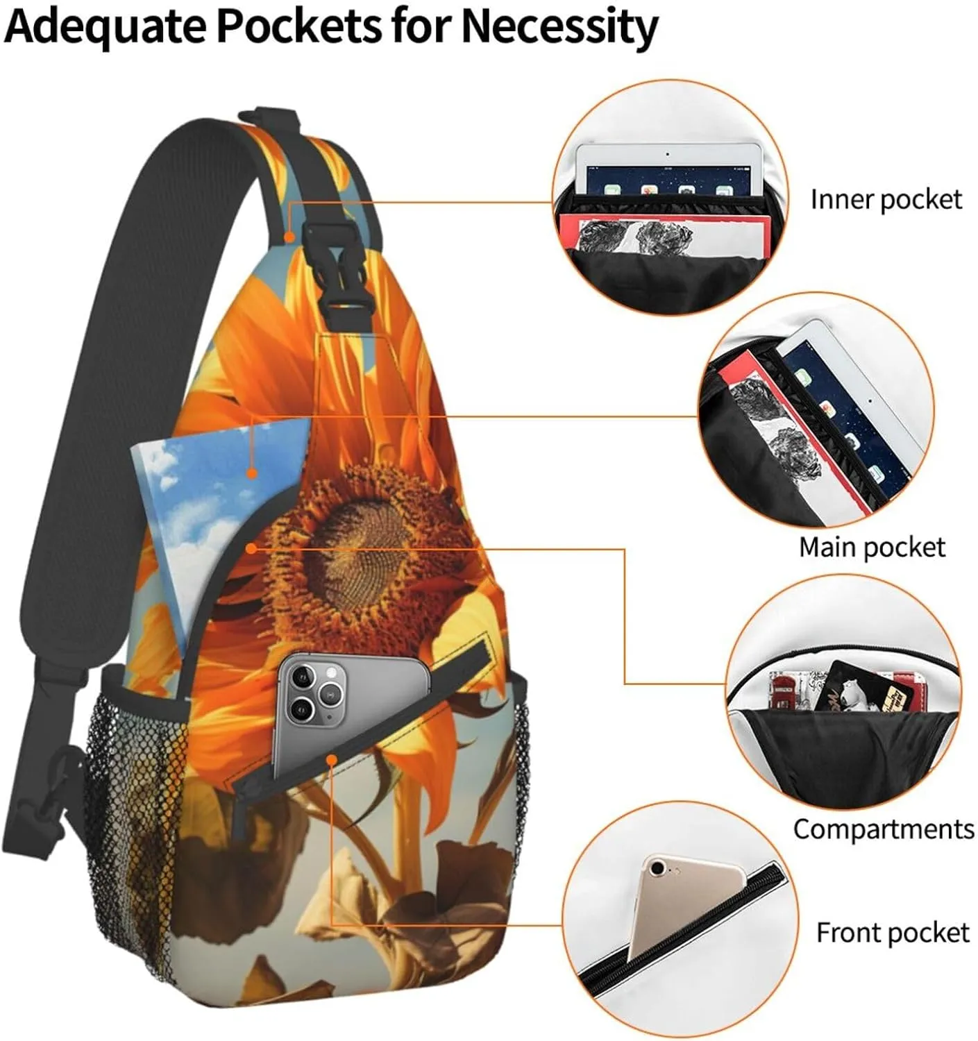 SSIMOO Beautiful Sunflower Versatile Travel Hiking Backpack-Perfect For Outdoor Cycling,Chest Shoulder Bag
