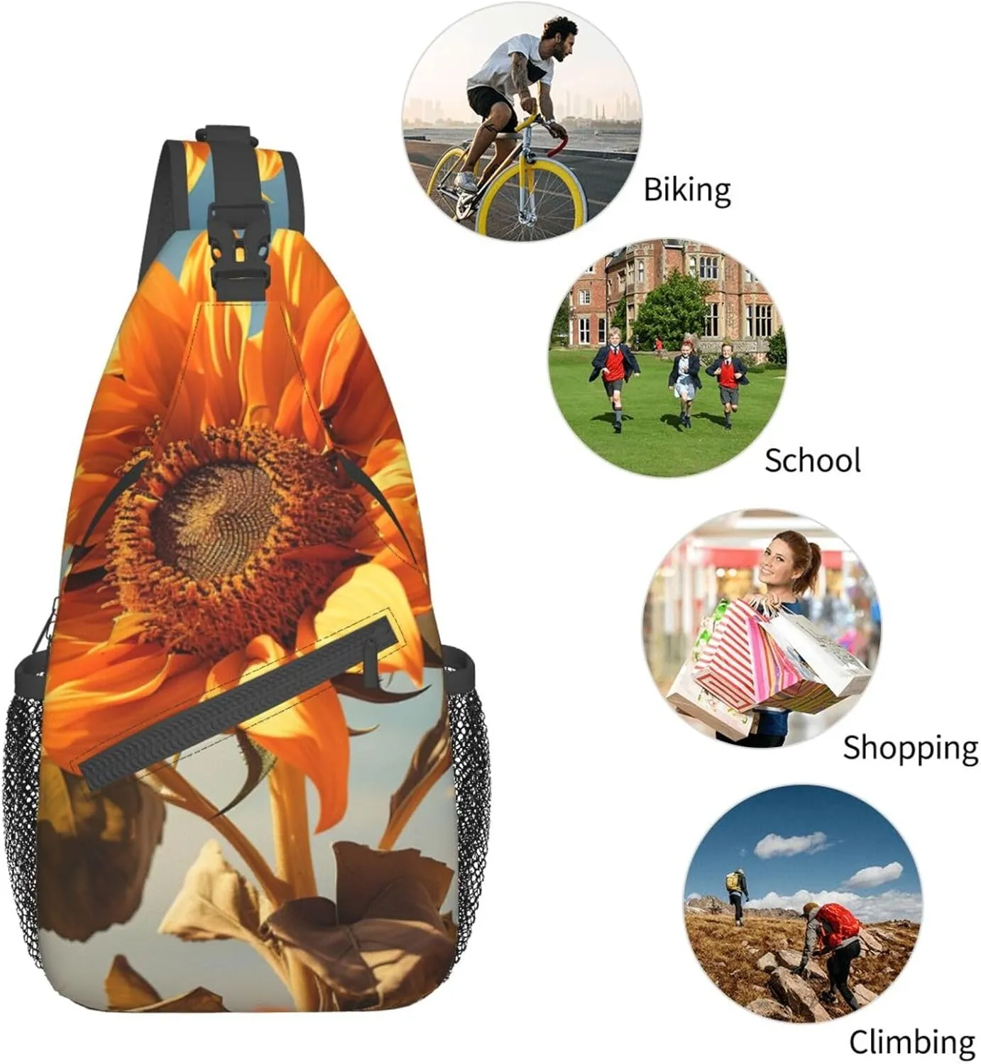 SSIMOO Beautiful Sunflower Versatile Travel Hiking Backpack-Perfect For Outdoor Cycling,Chest Shoulder Bag