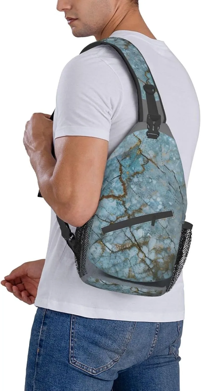 SSIMOO Onyx Stone Pale Blue Versatile Travel Hiking Backpack-Perfect For Outdoor Cycling,Chest Shoulder Bag