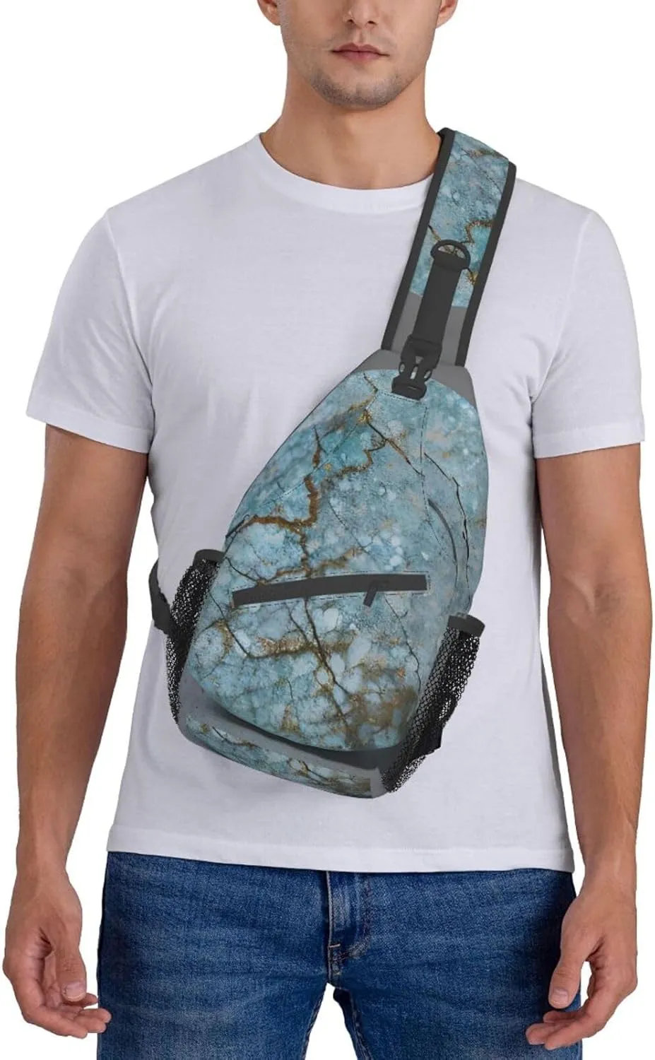 SSIMOO Onyx Stone Pale Blue Versatile Travel Hiking Backpack-Perfect For Outdoor Cycling,Chest Shoulder Bag