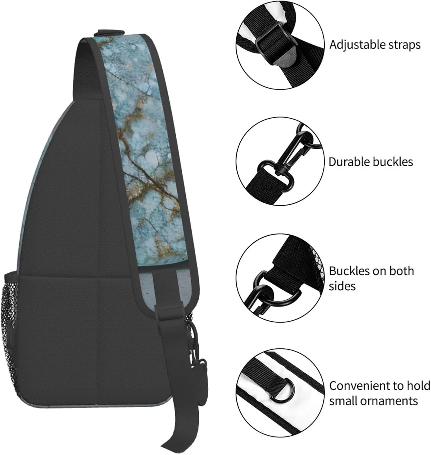 SSIMOO Onyx Stone Pale Blue Versatile Travel Hiking Backpack-Perfect For Outdoor Cycling,Chest Shoulder Bag