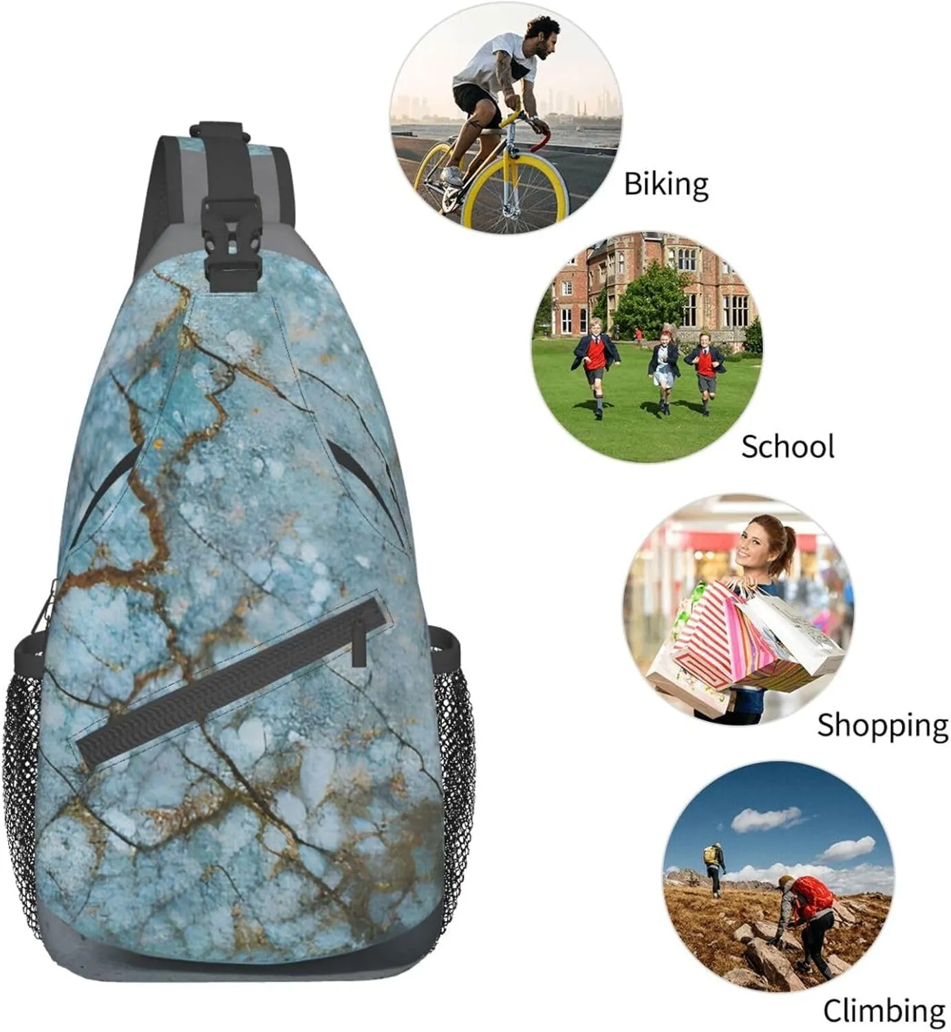 SSIMOO Onyx Stone Pale Blue Versatile Travel Hiking Backpack-Perfect For Outdoor Cycling,Chest Shoulder Bag