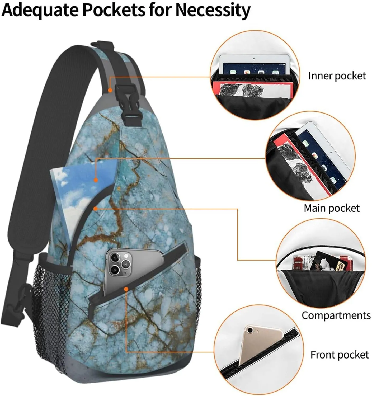 SSIMOO Onyx Stone Pale Blue Versatile Travel Hiking Backpack-Perfect For Outdoor Cycling,Chest Shoulder Bag